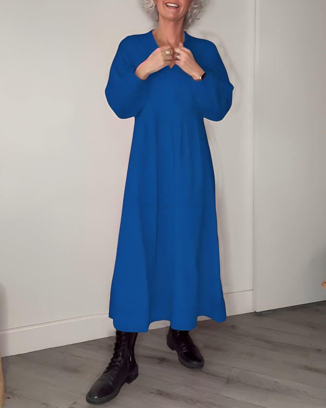AMANDA – ELEGANT LONG SLEEVE V-NECK MAXI DRESS