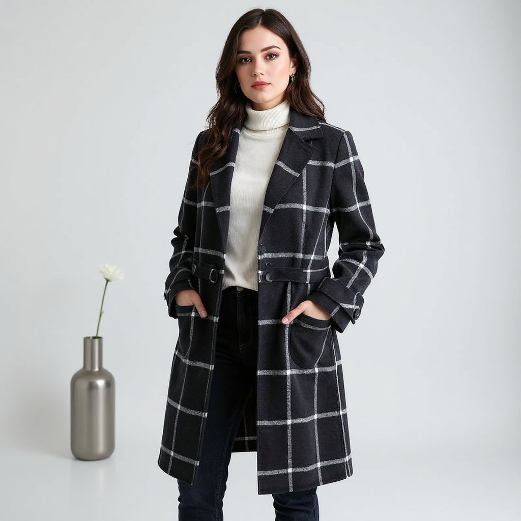 ADRIANNA – ELEGANT PLAID LONG COAT