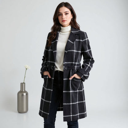 ADRIANNA – ELEGANT PLAID LONG COAT