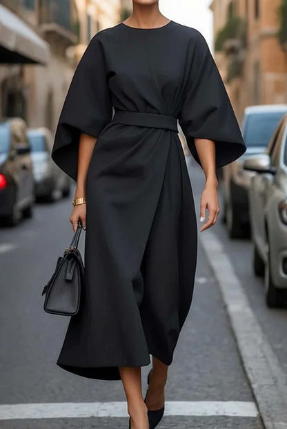 ADRIANA – ELEGANT BELTED BATWING MIDI DRESS