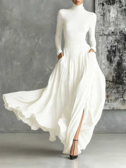 ALINA – ELEGANT HIGH-NECK FLOWY MAXI DRESS