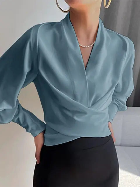 MARIELLE – ELEGANT DRAPED V-NECK BLOUSE