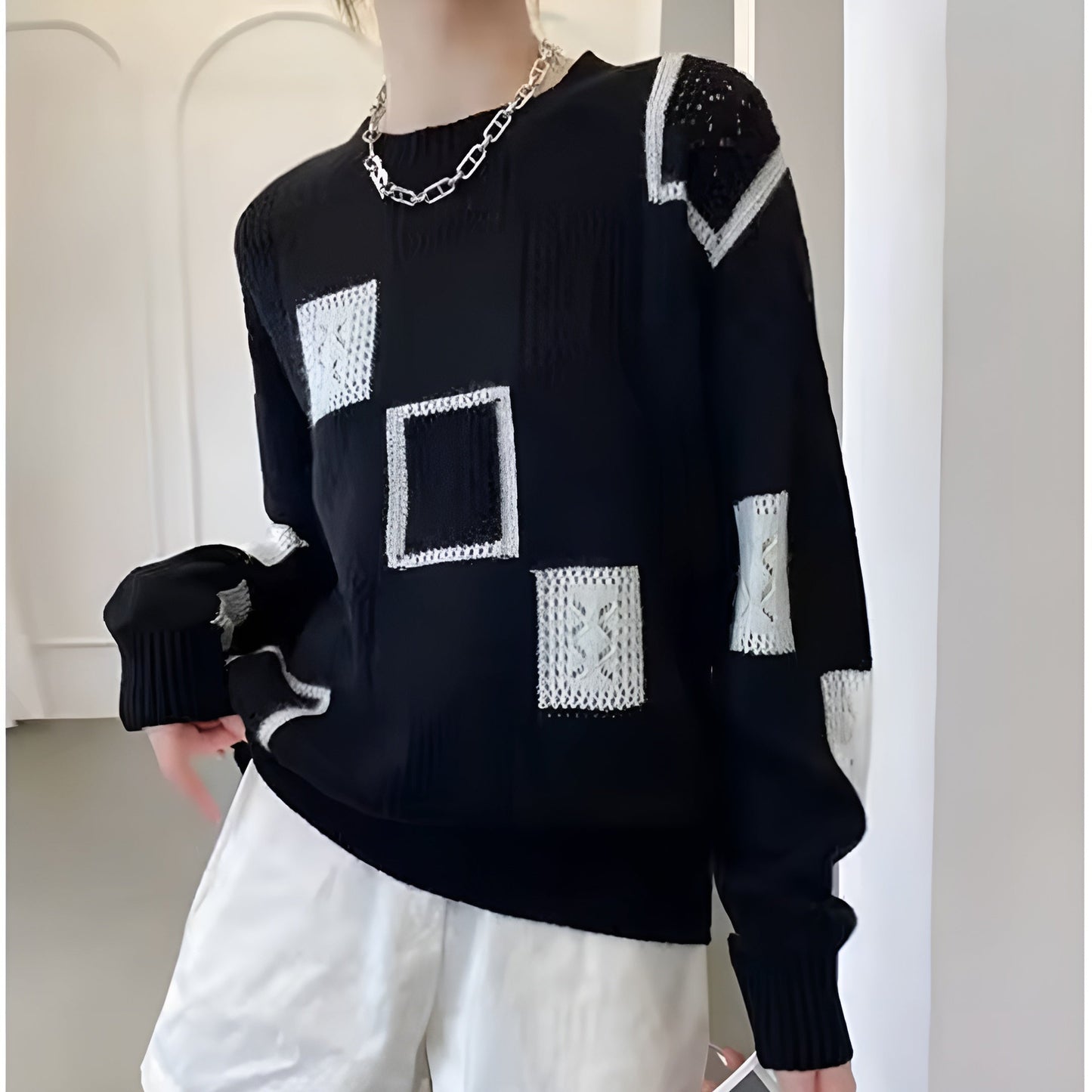 ALISSA – MODERN PATCHWORK KNIT SWEATER