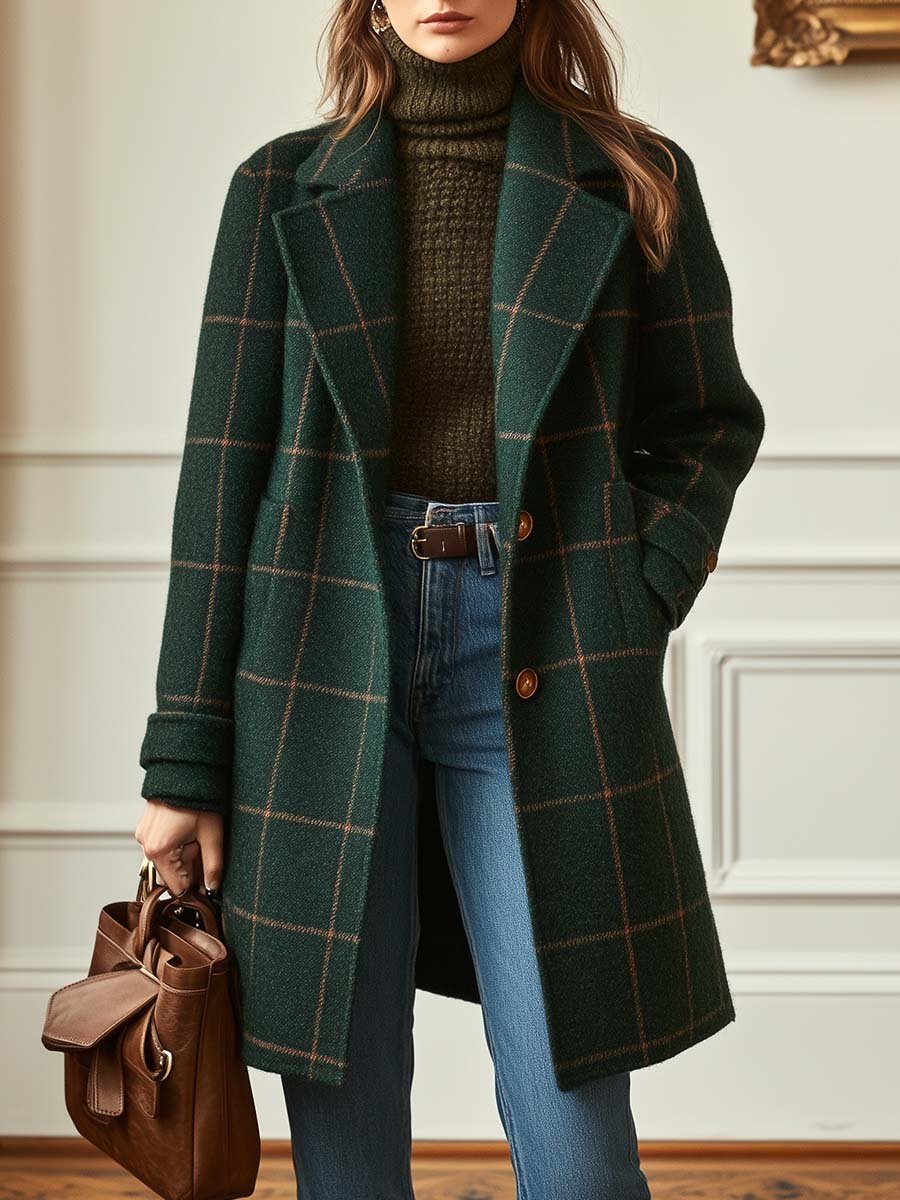 ADRIANNA – ELEGANT PLAID LONG COAT