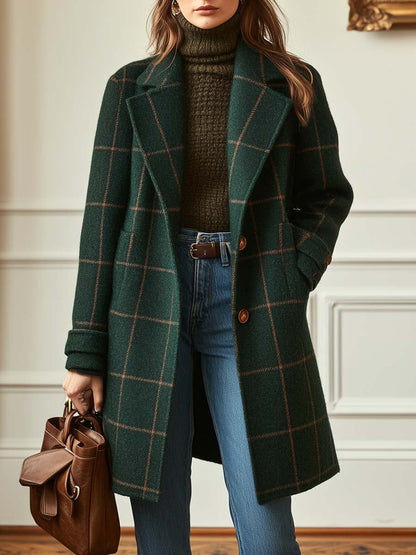 ADRIANNA – ELEGANT PLAID LONG COAT
